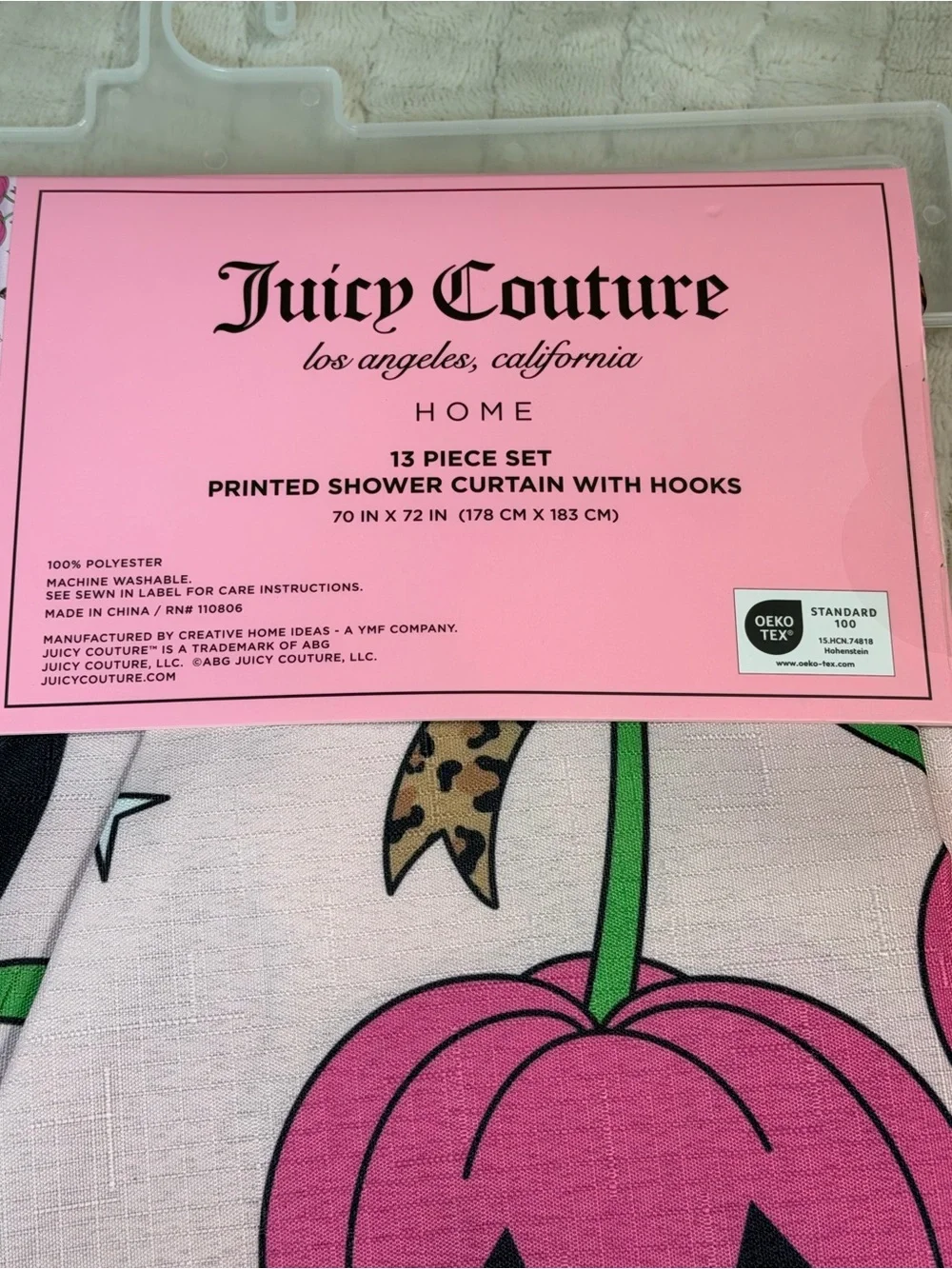 Juicy Couture Pinkoween Pumpkin Leopard Bow Shower Curtain Y2K Halloween NWT
